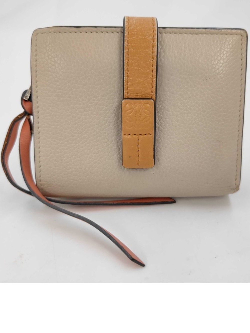 Loewe Pebbled Leather Wallet in Light Beige with Tan Strap